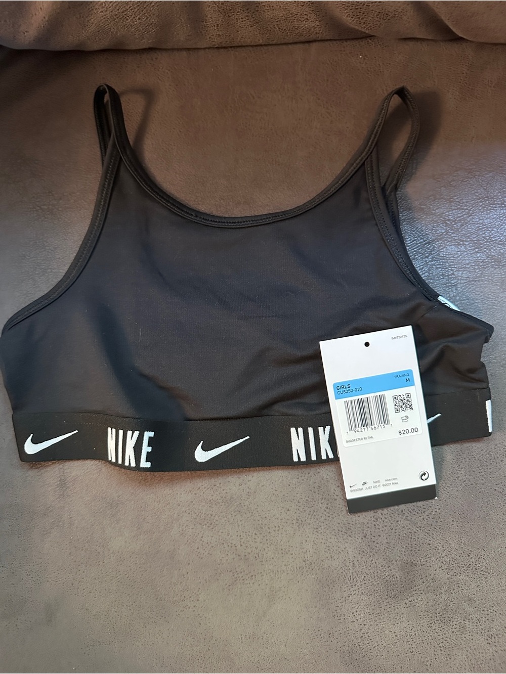 Nike Girls Dri-FIT Training Sports Bra Black Size Medium NWT